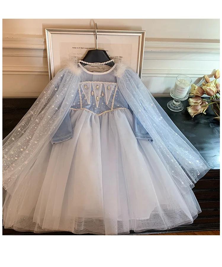 Robe princesse Elsa pour filles, automne 2025, robe en gaze moelleuse au trésor pour femmes avec châ