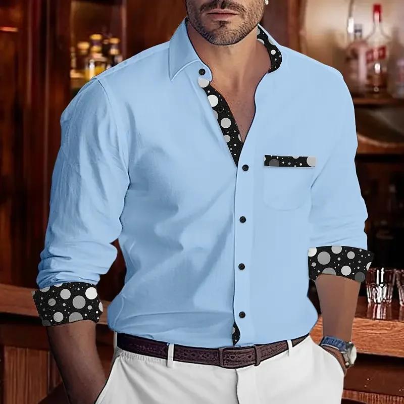 Chemises pour hommes, décontractées et confortables, manches longues, à pois, bloc de couleurs, reve