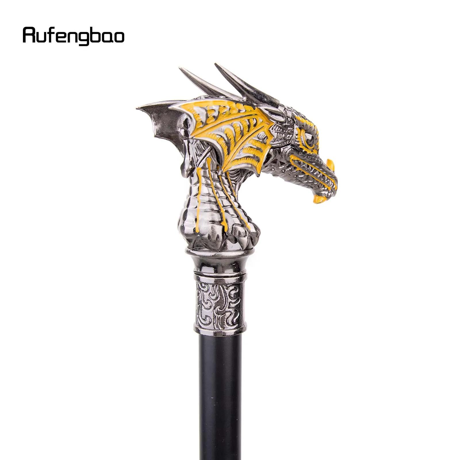 Bâton de marche tête de Dragon de luxe, 93cm, noir, or, avec plaque cachée, auto-défense, mode canne