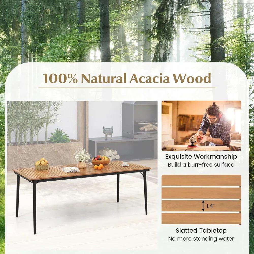Table à manger d'extérieur pour table de patio en bois d'acacia de 8, 79 pouces avec trou pour paras