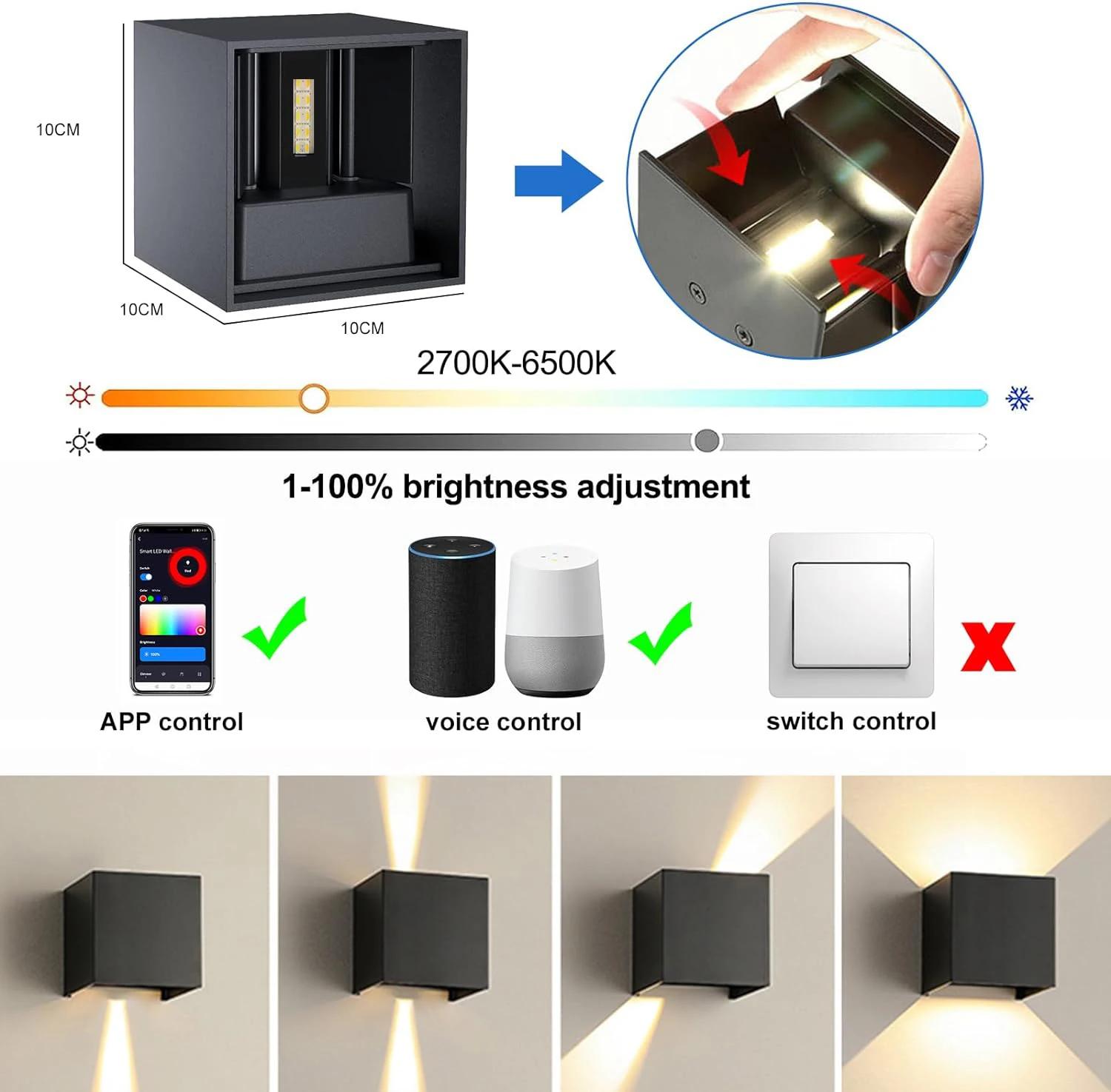 12W LED applique murale extérieure RGBCCT Dimmable porche lumières Tuya Smart Life contrôle WiFi/Zig