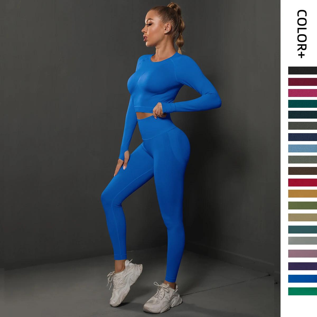 Ensemble 2 pièces pour femmes, combinaisons de gymnastique sans couture, pantalons de sport + chemis