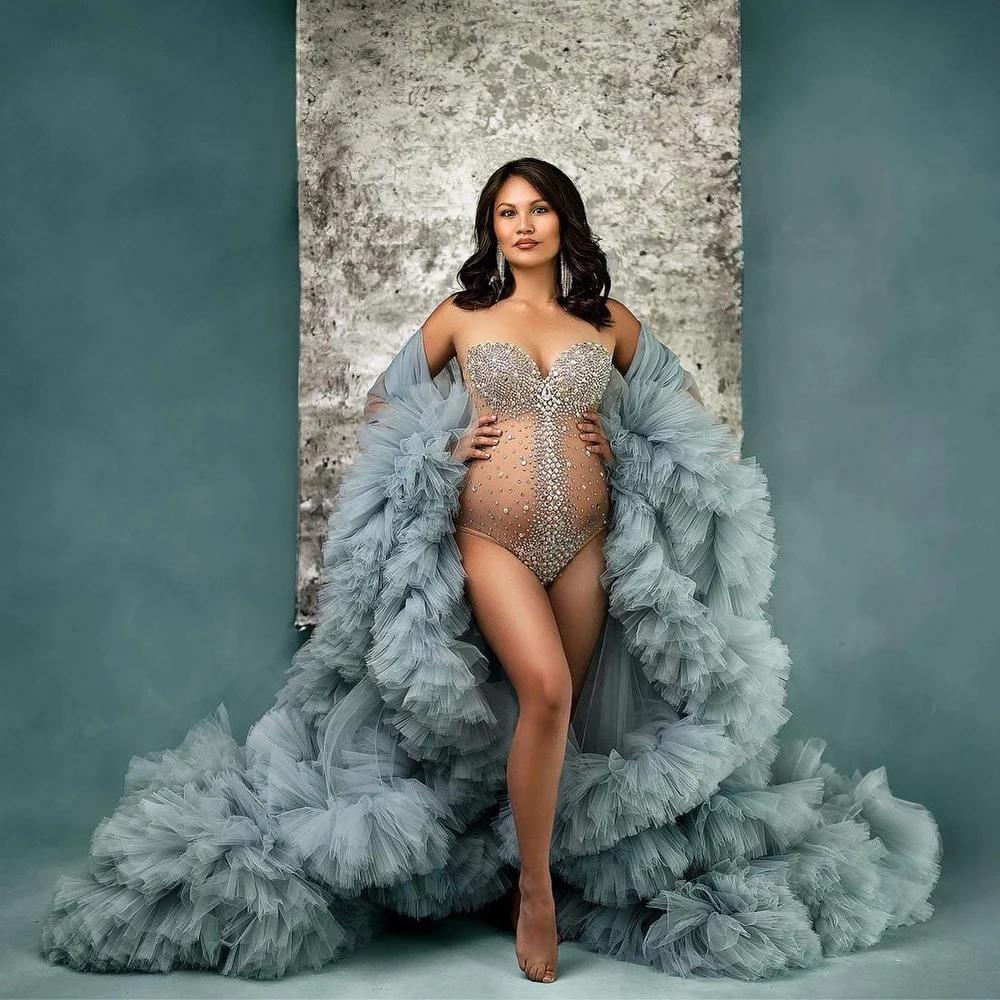 Body déesse Sexy, accessoire de photographie de maternité, robe col en V, strass, perles, combinaiso