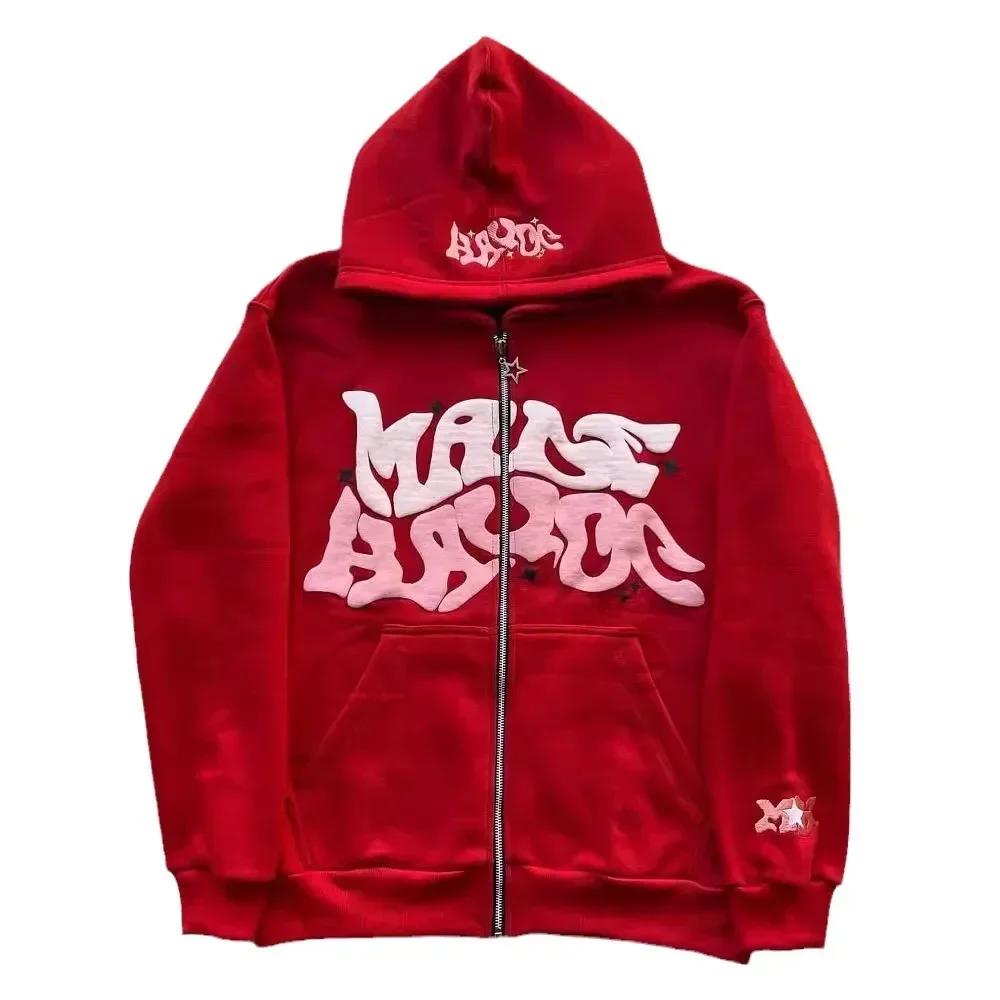 Sweat-shirt à capuche imprimé avec lettres américaines rétro pour homme, cardigan ouvert unisexe pou