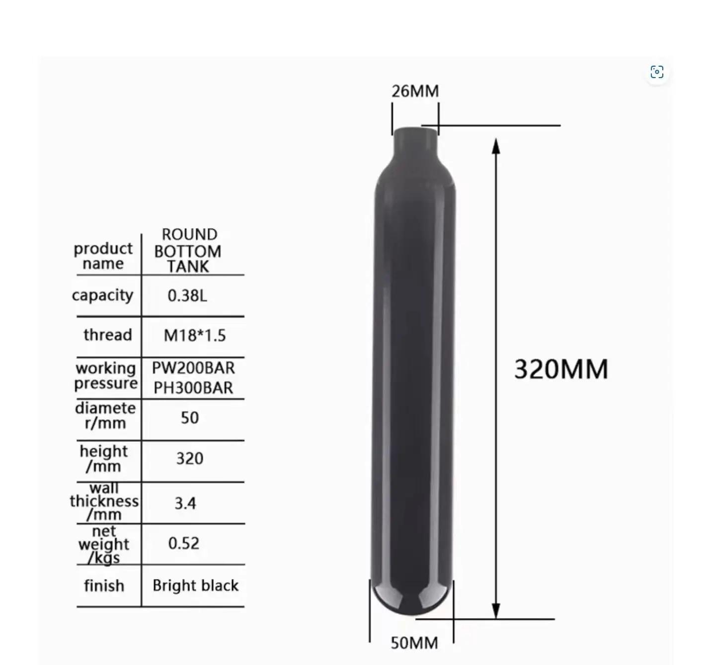 Bouteille ronde en aluminium de 0.38l, 50mm de diamètre extérieur M18 * 1.5, bouteille de réservoir