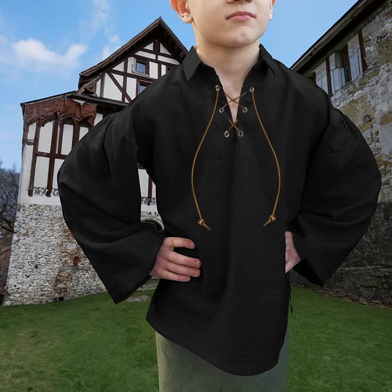 Chemise de pirate médiévale pour garçons Bbalizko, hauts écossais Jacobite Renaissance à lacets pour