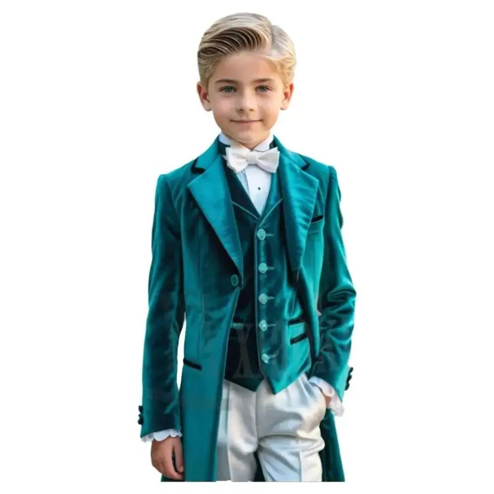 Ensemble de costume en velours pour garçons, chic, à revers cranté, pour mariage, bal de promo, fête