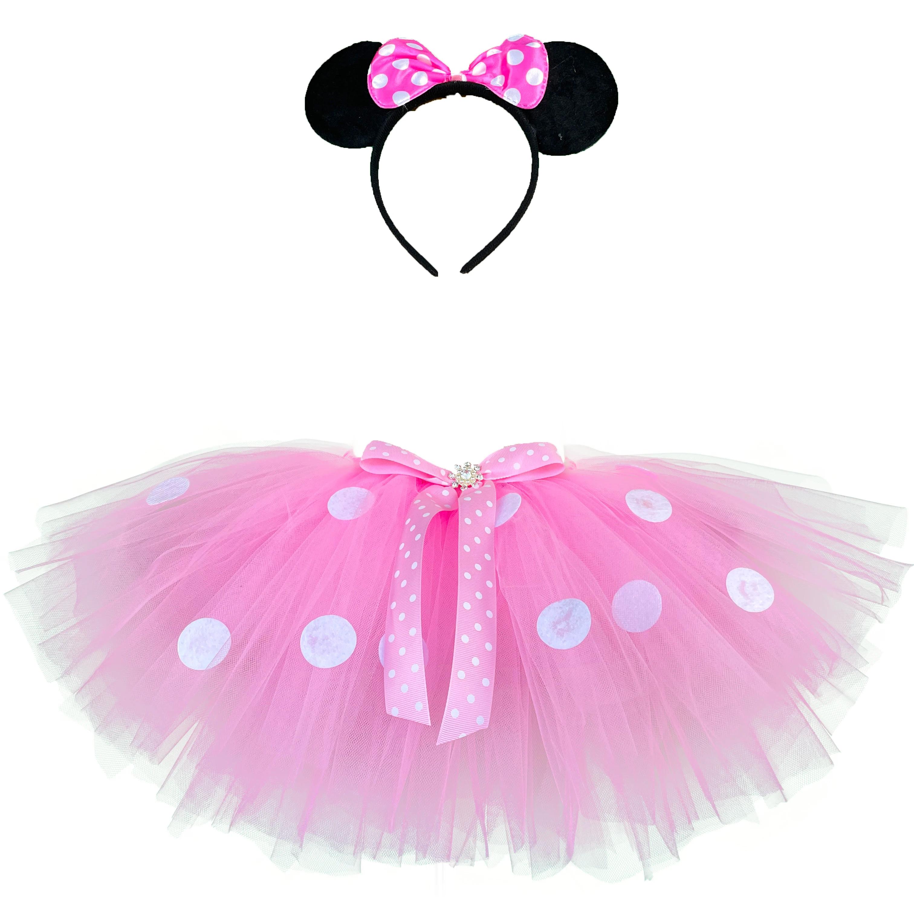 Jupes Tutu de dessin animé rose pour filles, jupes de Ballet en Tulle avec pois blancs et nœud de ch