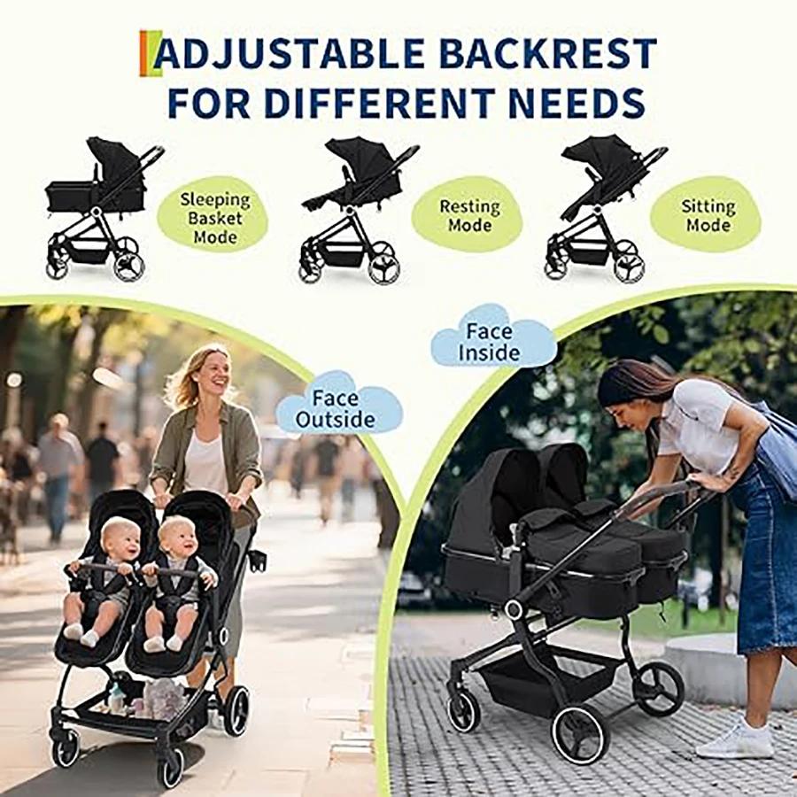 Poussette double pour nouveau-né et tout-petit, poussettes Tandem avec pli compact léger, cancline r
