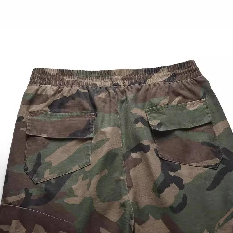 Shorts cargo camouflage pour homme, style streetwear, multi-poches, coupe oversize, avec cordon de s