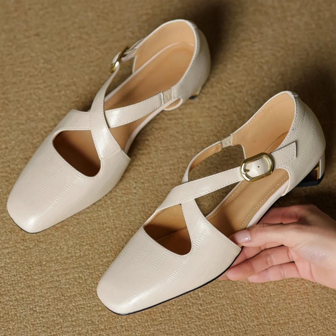 Sandales d'été à enfiler en cuir véritable pour femmes, bande étroite, sangle croisée, élégantes dam