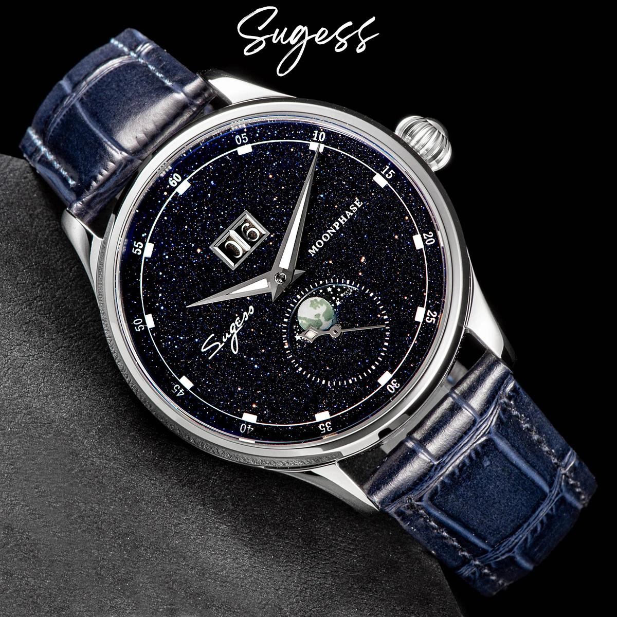 Sugess montre pour hommes édition limitée phase de lune boîtier en acier inoxydable 316L Tianjin ST2