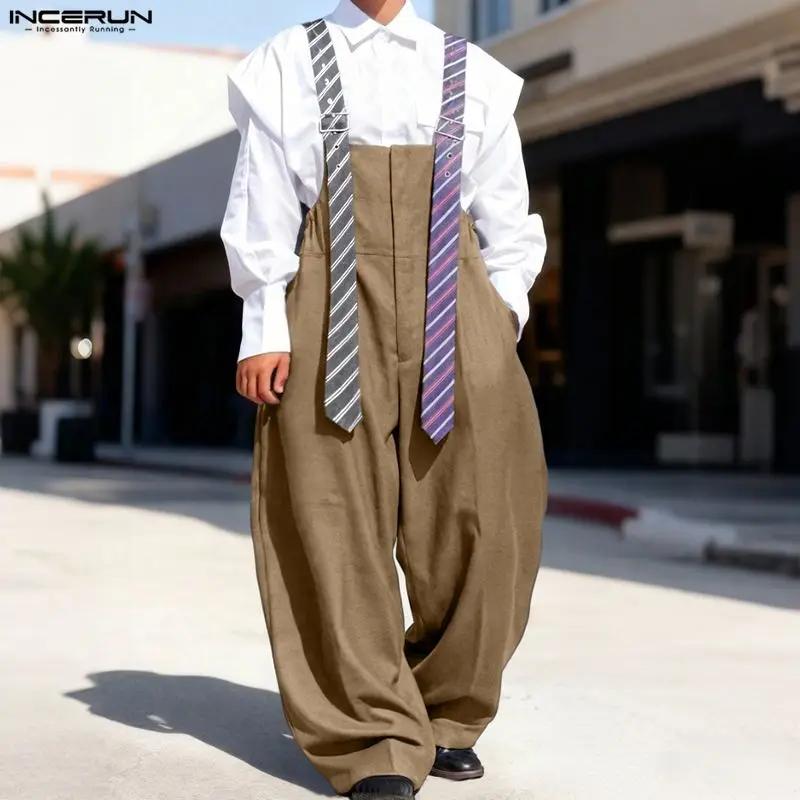 INCERUN Combinaisons pour hommes rayées patchwork sans manches décontractées à bretelles, style stre