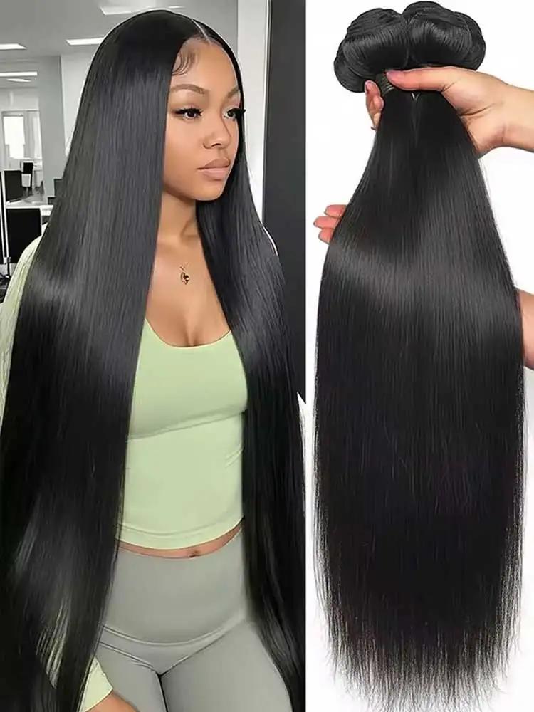 Lots de 1/3/4 mèches de cheveux brésiliens lisses 12A, cheveux humains vierges non traités, couleur