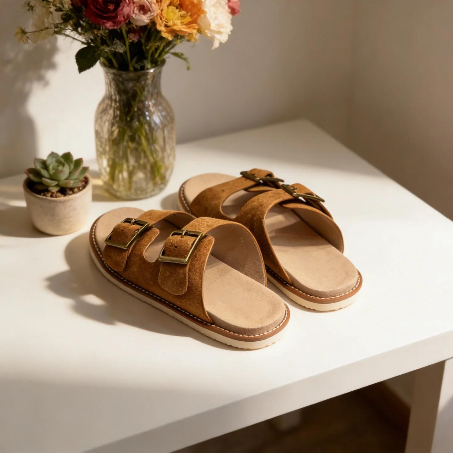 Chaussures pour hommes de marque de luxe, pantoufles en cuir de vache véritable, sandales en cuir fa