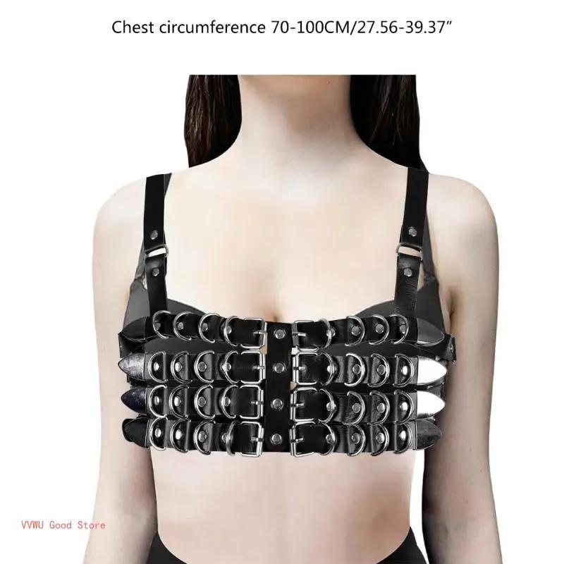 Ceinture chaîne poitrine Punk pour femmes, harnais superposé, chaîne poitrine pour bal danse