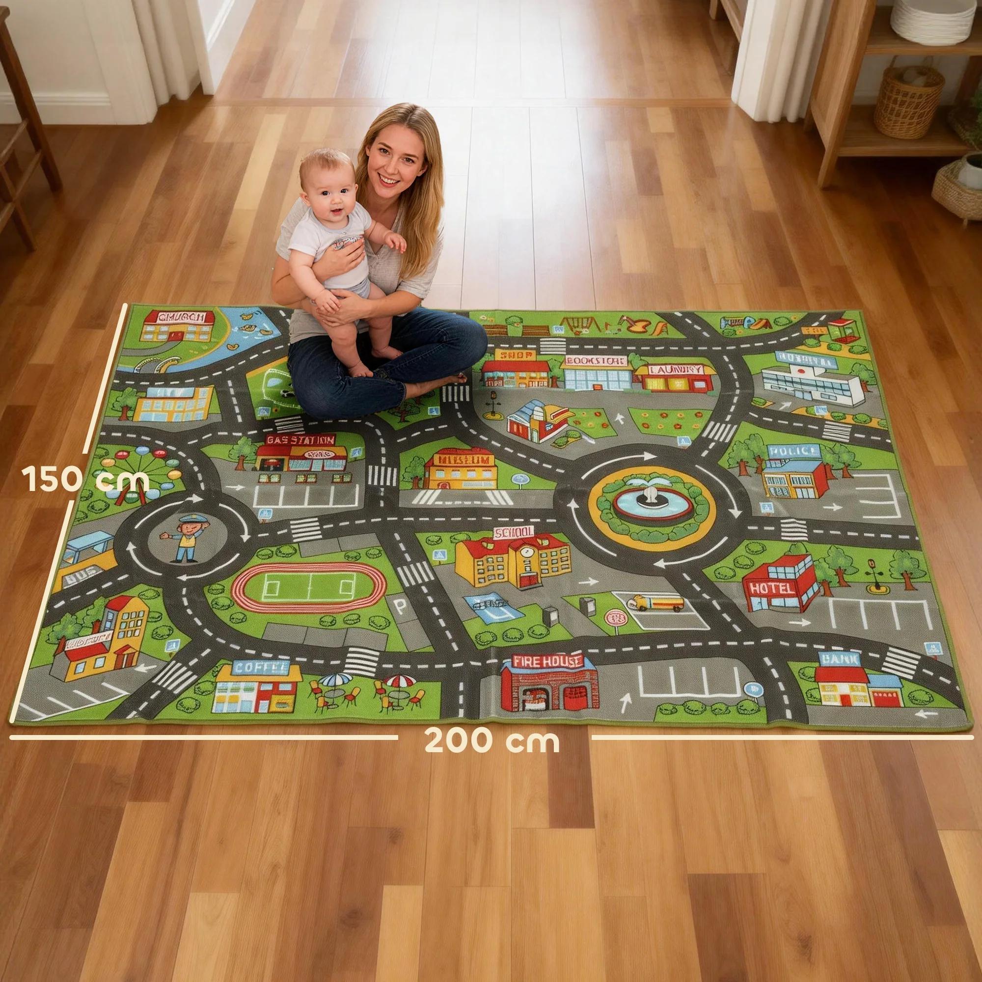 Tapis pour enfants Aiyaplay, tapis éducatif antidérapant pour ramper et jouer avec des voitures