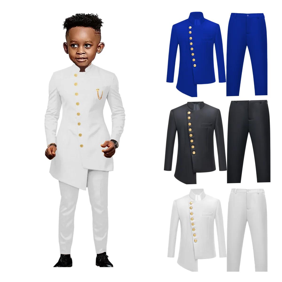 Ensemble de costume deux pièces pour enfants, boutons dorés, coupe cintrée, smoking formel, vêtement
