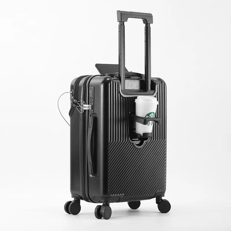 Ensembles de bagages de grande capacité pour hommes, valise, avant ouvert, chargement USB, bagage à