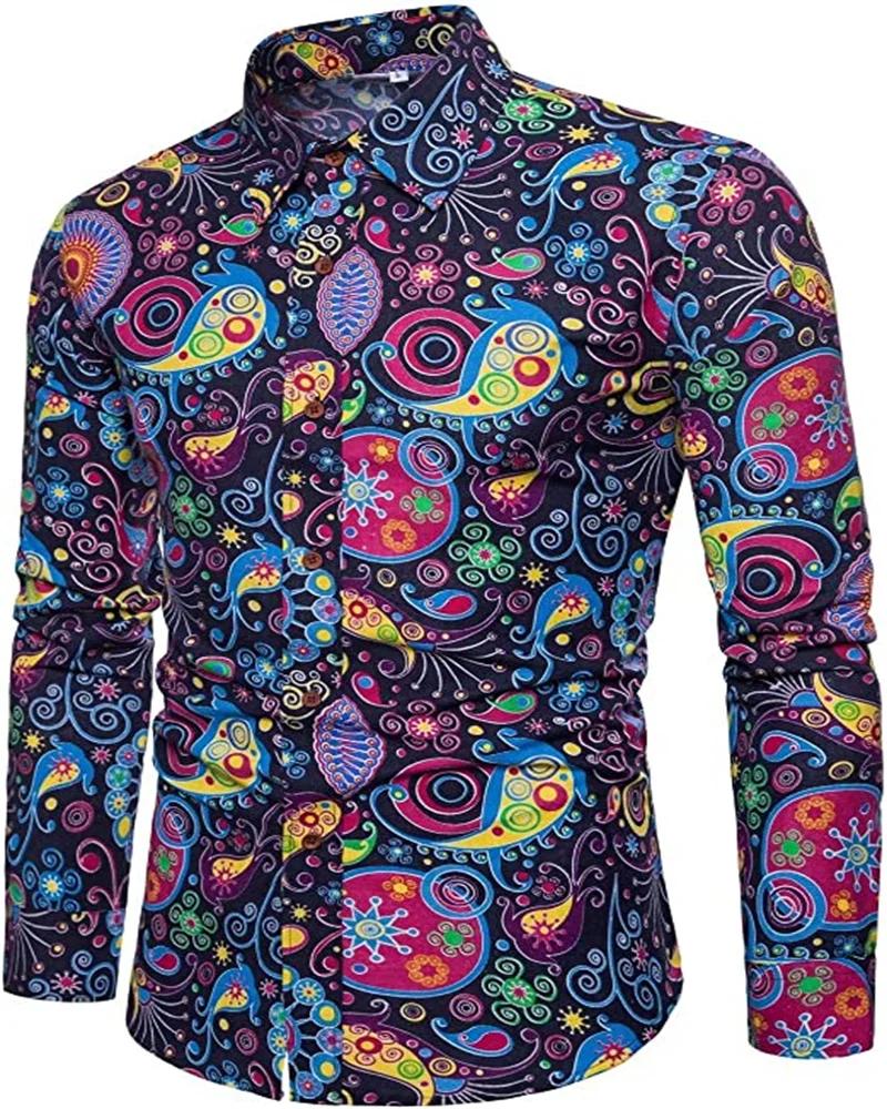 Chemises Disco à la mode pour hommes des années 70, chemises décontractées, florales, Vintage, manch