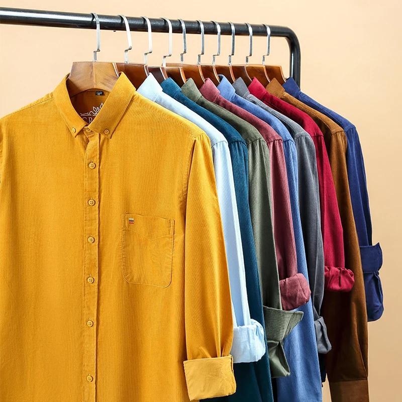 Chemise en velours côtelé 100% coton pour hommes, chemise décontractée à manches longues, coupe régu