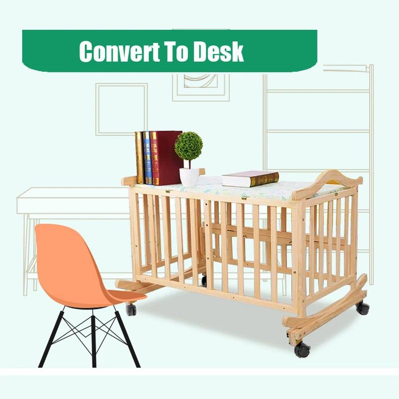 Berceau à bascule en bois enrichi pour nouveau-né, lit bébé, moustiquaire gratuite, sans peinture, b