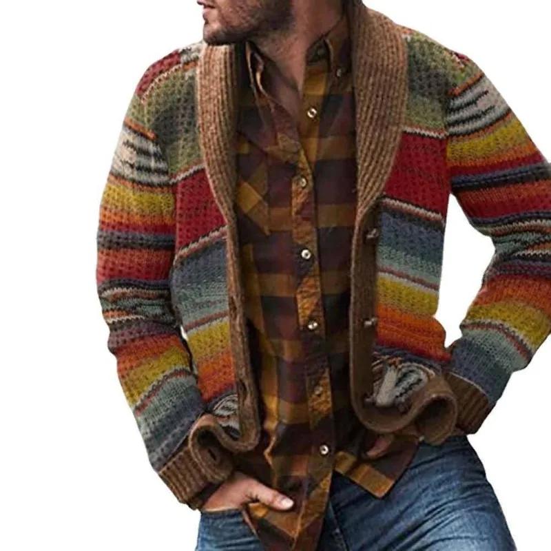 Cardigan en maille à col pour homme, collection Automne-Hiver 2026, style color block, veste décontr
