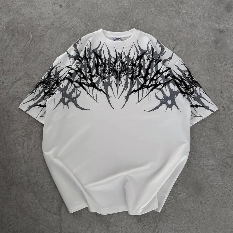 T-shirt à manches courtes pour adulte, style gothique cyberpunk Y2K, imprimé stencil, broderie 3D, d