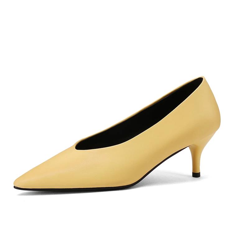 Escarpins tendance en croûte de cuir pour femmes, chaussures de bureau Sexy, rouge clair-jaune, bout