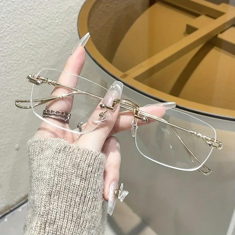 Lunettes rectangulaires sans monture pour femmes élégantes avec lunettes à monture métallique bloqua