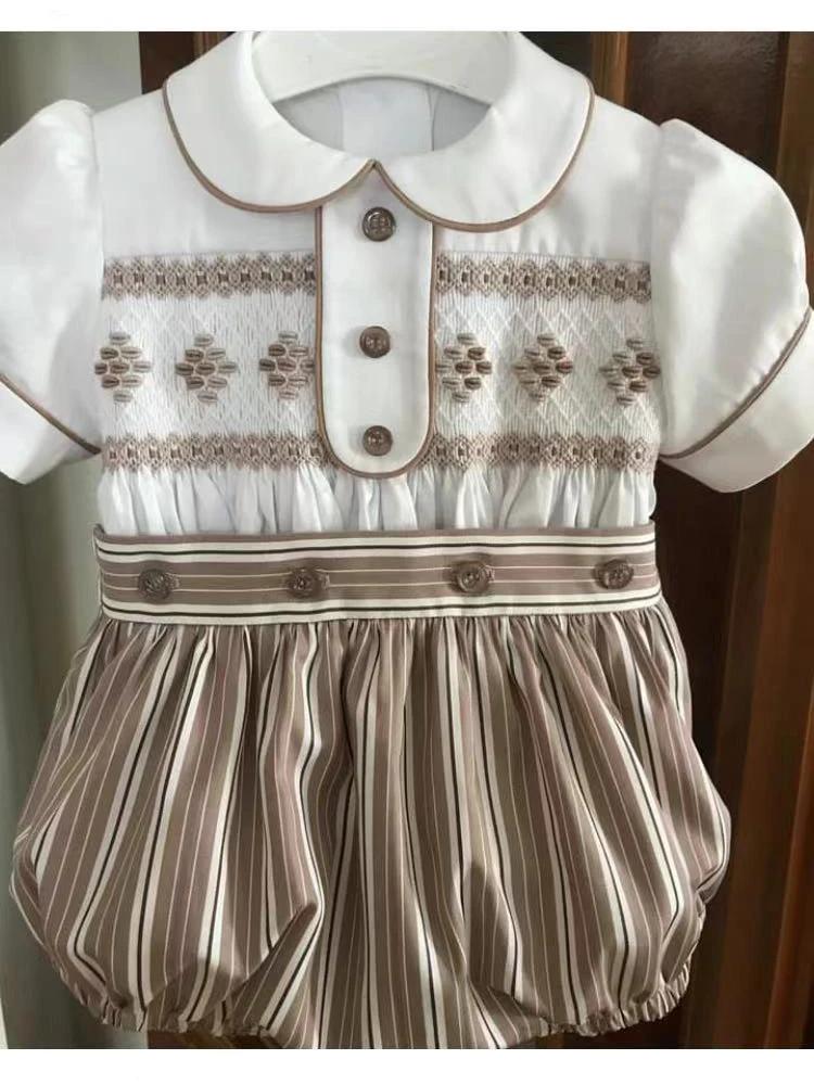 Tenue smockée grise d'été pour garçon de 0 à 6 ans, costume pour fête d'anniversaire, photographie A