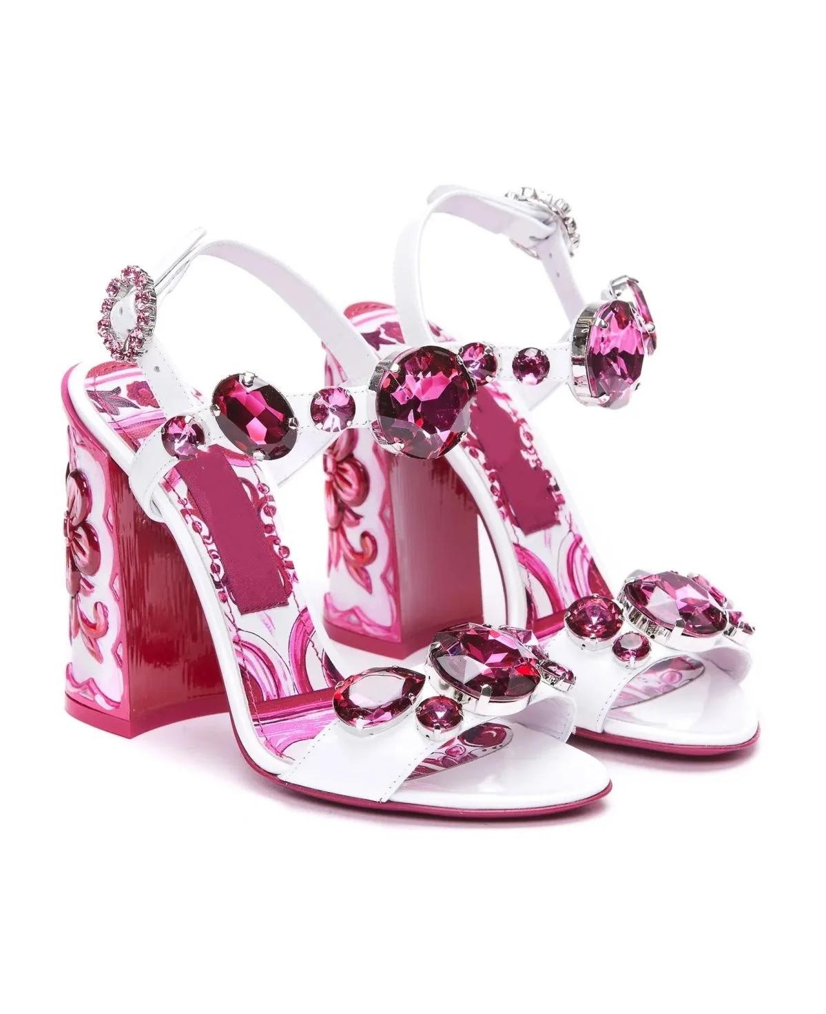 Sandales d'été bohèmes en cuir véritable avec strass, bout ouvert, talons épais, bride à boucle, gra