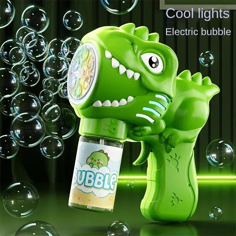 Machine à bulles dinosaure à 6 trous, pistolet à bulles électrique avec lumière, pistolet à bulles e