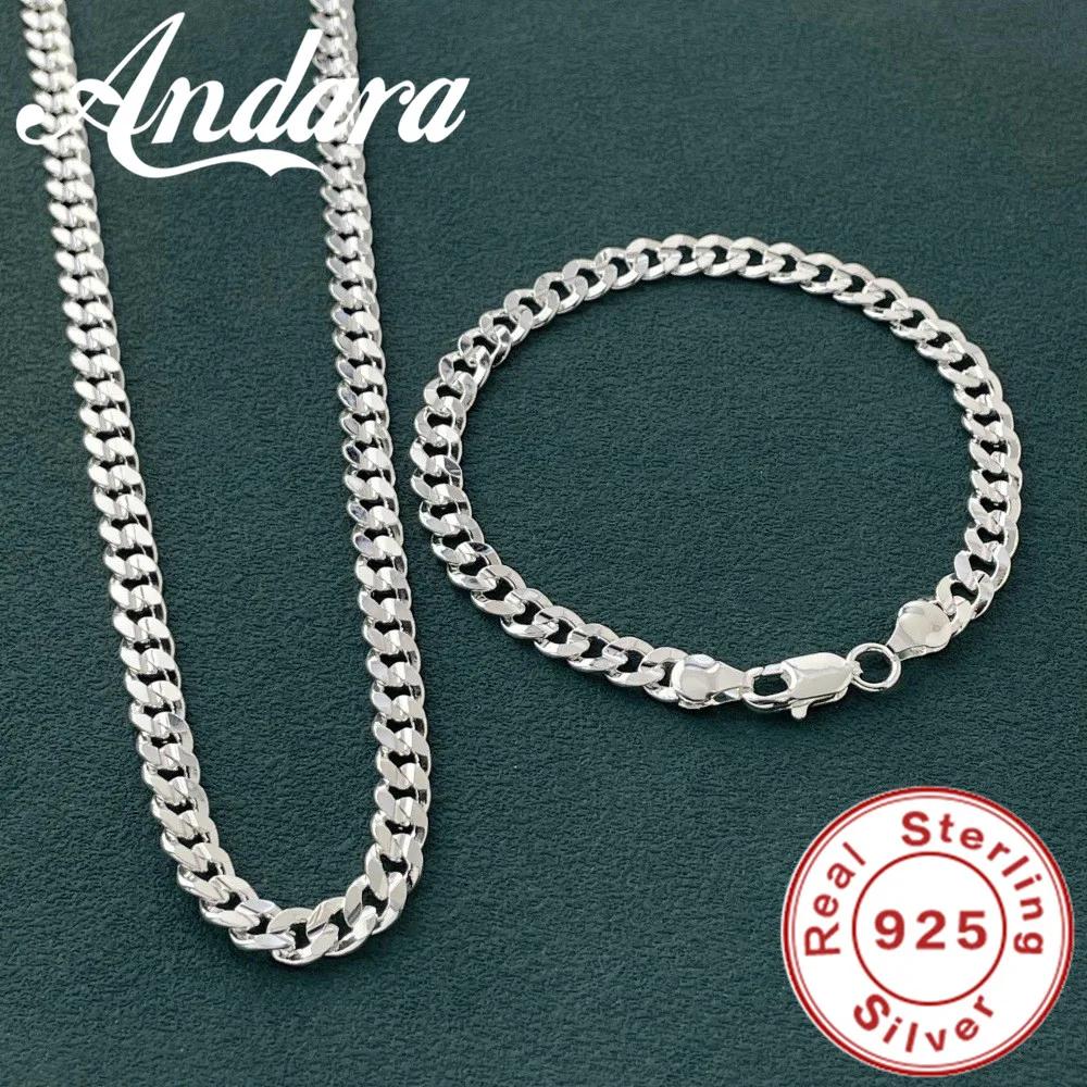 Breloque en argent Sterling 925 de haute qualité, chaîne de 7MM, bracelets et colliers, ensemble de