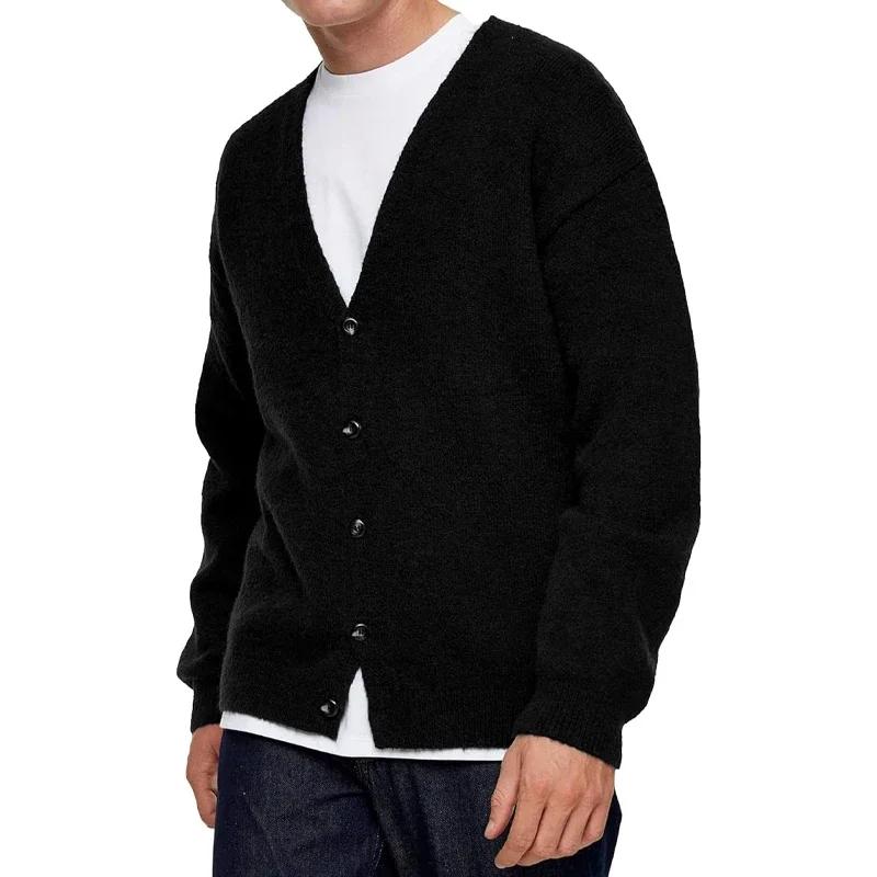 Cardigan léger pour hommes, pull à simple boutonnage, col en v, tricoté, décontracté, manches longue
