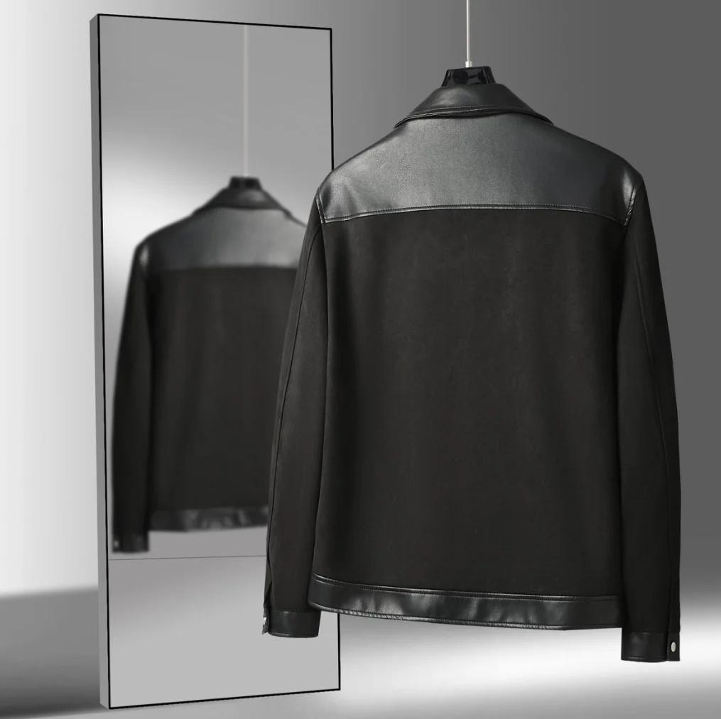 Veste décontractée d'affaires en simili daim épissé en cuir Pu pour hommes, printemps et automne