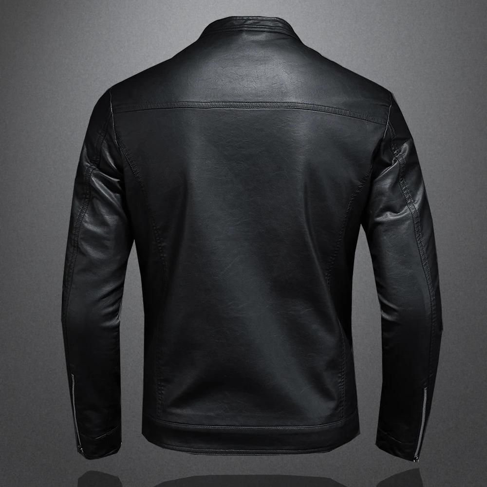 Printemps automne veste en cuir hommes col montant mince veste en cuir Pu mode Moto manteau décontra