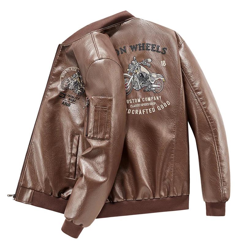 Veste d'automne en cuir de moto brodée pour hommes manteau de motard américain hommes col de Basebal