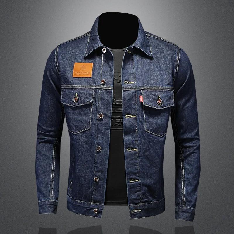 Manteau en Denim décontracté bleu foncé pour hommes, de haute qualité, classique, à la mode, Style e