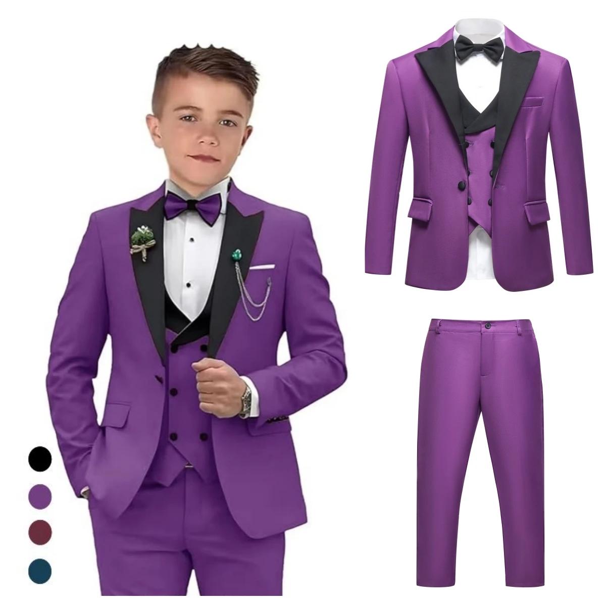 Ensemble de costume vintage 4 pièces pour garçons de 3 à 14 ans, ensemble de smoking formel pour enf