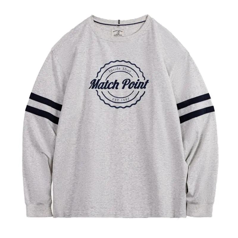 Sweat-shirt rétro à rayures brodées pour hommes, gris, léger, col rond, manches longues, pull en tri