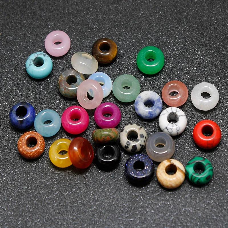 Breloques en pierre précieuse à grand trou, 10 pièces/lot, perles d'espacement en Agate naturelle po