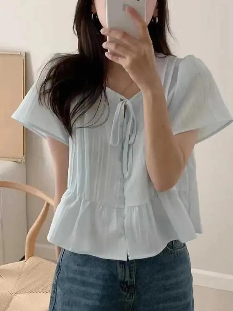 Coréen Sle doux Simple minceur ort Sve rond Ne irt haut pour femme Faionable trajet coupe ample humi