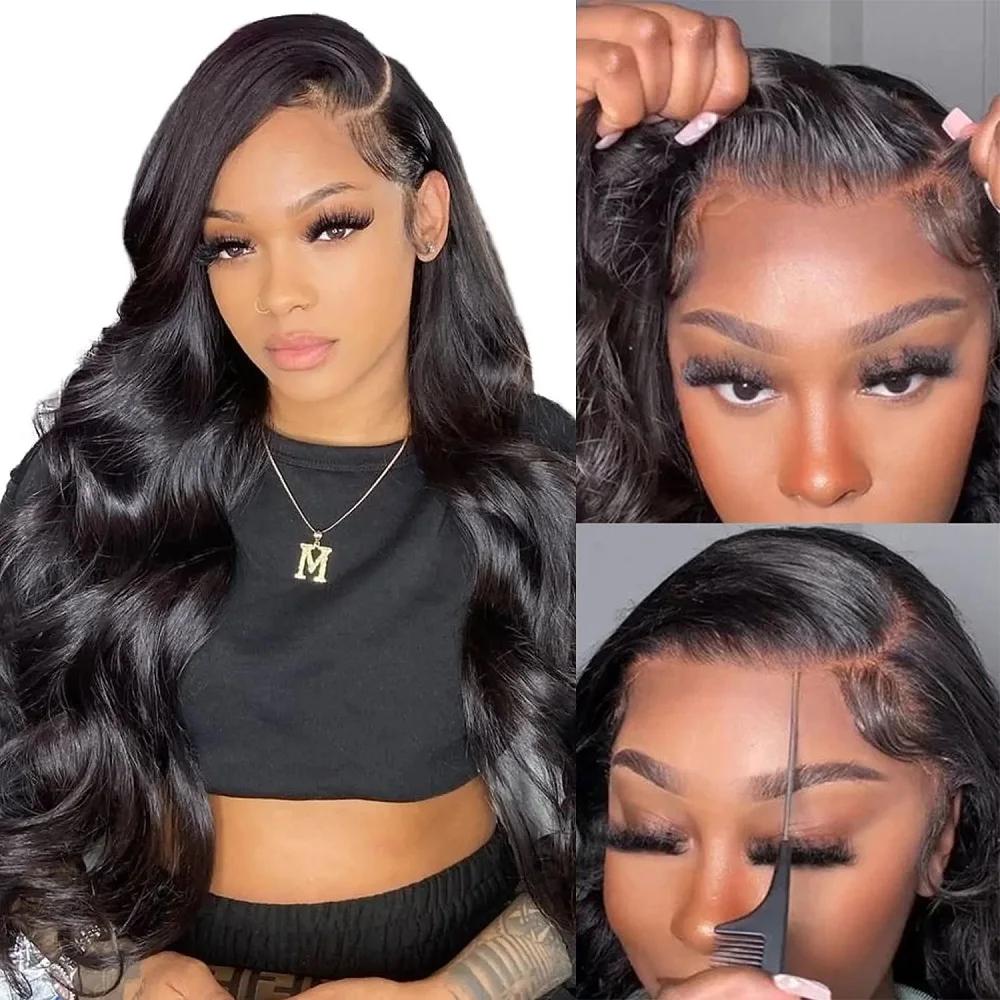 Perruque Lace Closure Wig Remy Body Wave sans colle pour femme, cheveux humains, pre-plucked, 4x4, 5