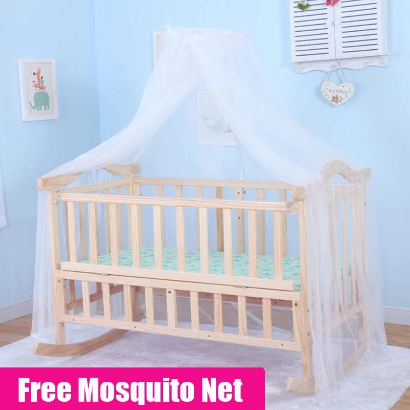 Berceau à bascule en bois enrichi pour nouveau-né, lit bébé, moustiquaire gratuite, sans peinture, b