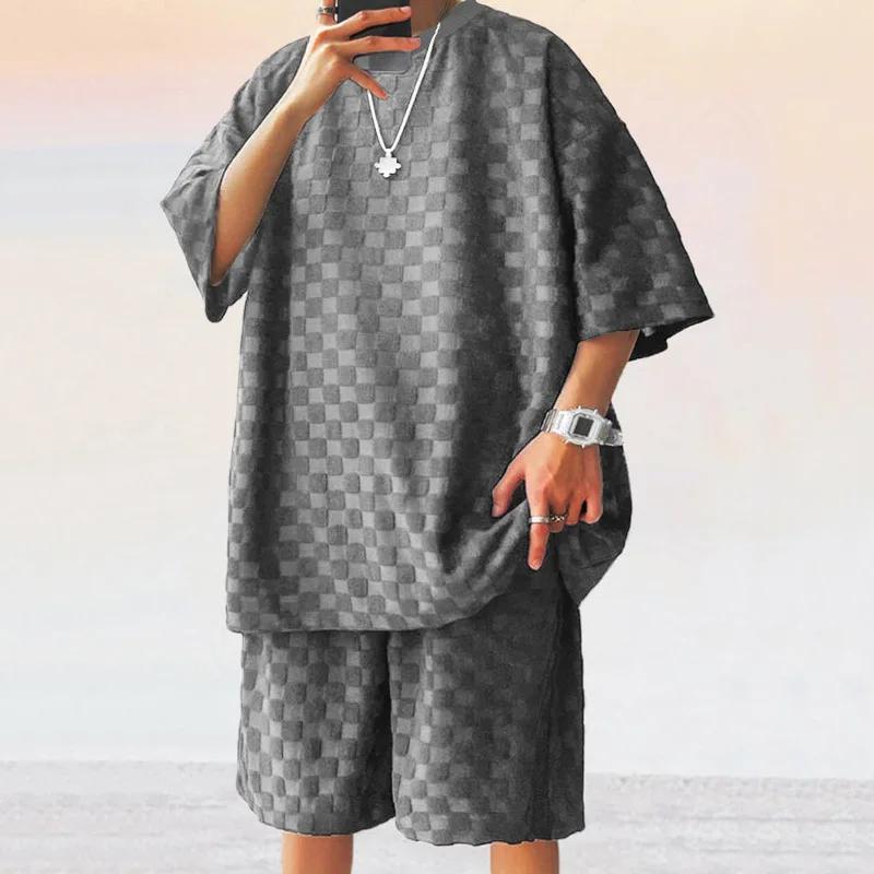 Ensemble échiquier à carreaux pour hommes, sports et loisirs, été, européen et américain, respirant,