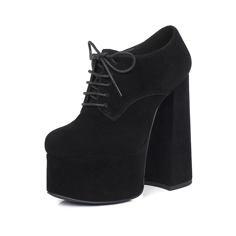 Arden Furtado printemps mouton daim bout rond talon carré plate-forme pompes Super haut talon Sexy à