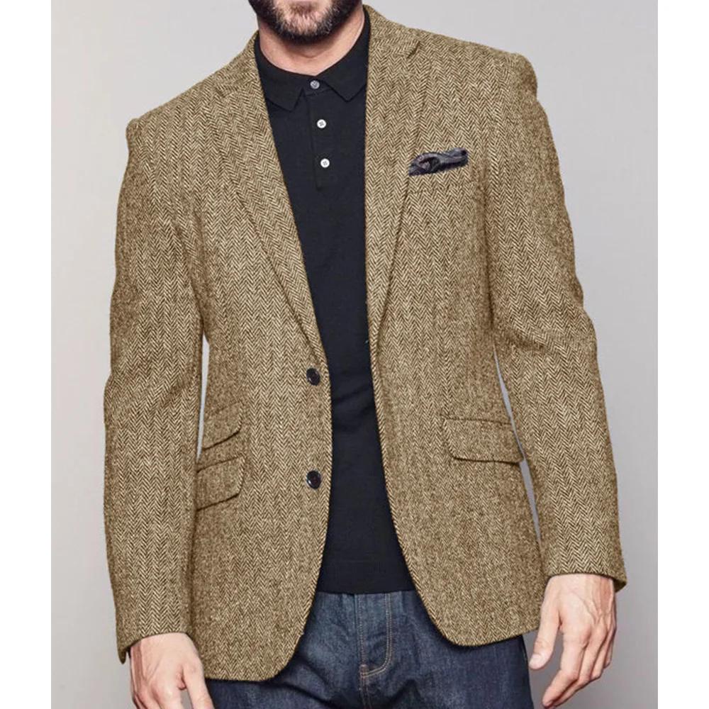 Veste de costume à chevrons pour hommes, simple boutonnage, mode décontractée, coupe cintrée, confor