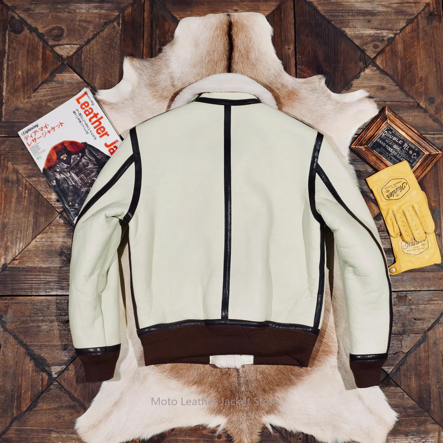 Blouson Aviateur Classique A2 en Peau de Mouton et Fourrure, Manteau Hiver Chaud et Coupe-Vent en Cu