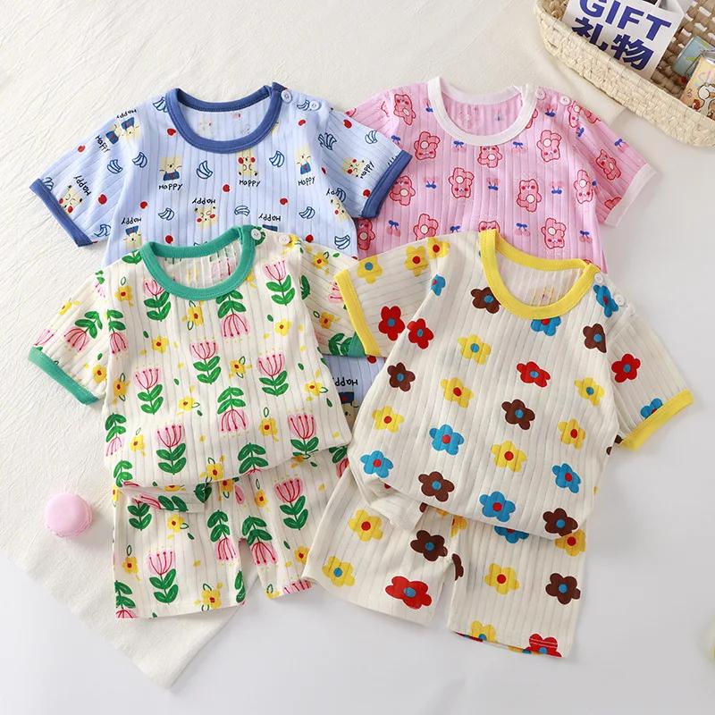T-shirt à manches courtes imprimé dessin animé mignon pour enfants, pyjamas pour tout-petits, ensemb
